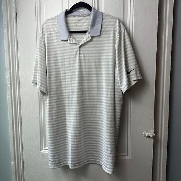 Nike Golf Dri-Fit Polo Shirt Mens XXL Gray White Striped Preppy Short Sleeve - Picture 1 of 7